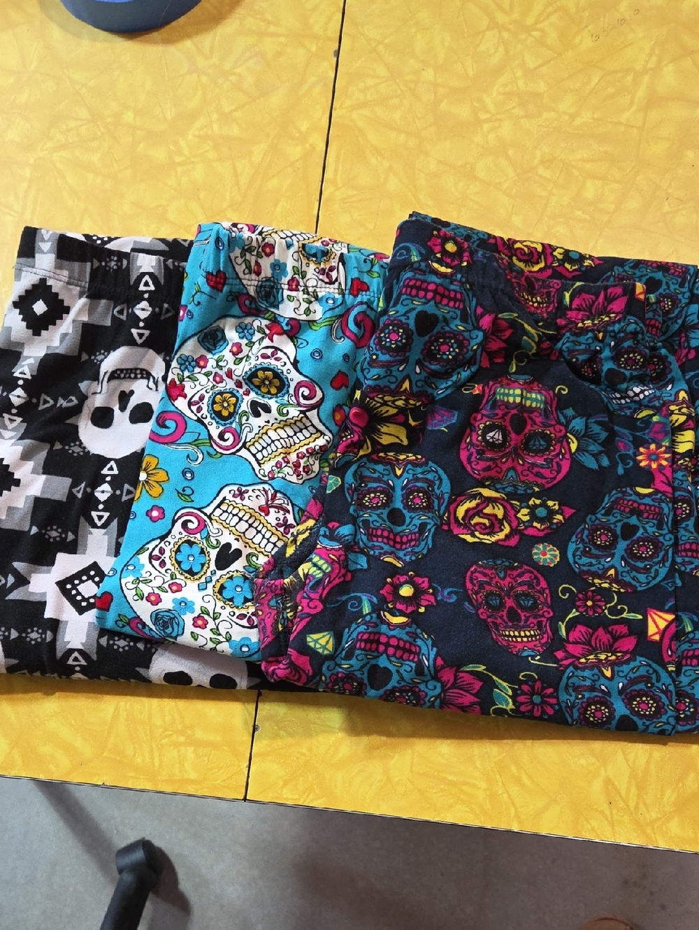 #15 No Boundaries  Sugar Skull Leggings - Black, Turquoise, Navy, Pink Set Of 3
